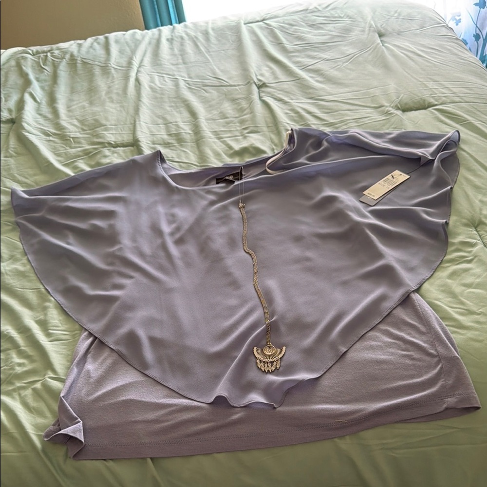 Light Lavender Women’s Draped Poncho Top with necklace